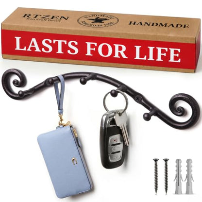 RTZEN Farmhouse Small Key Holder for Wall, Wrought Iron Wall Mount Rack - style: Swirly