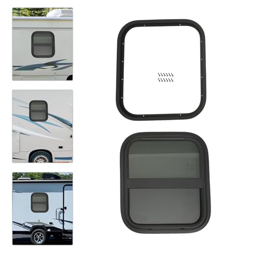 RV Window, 14" X 16" Universal RV Window Vertical Slide W/Trim Ring, Vertical Sliding Glass Window with Screen Window for Cargo, Horse Trailer, Marine Camper Window Replacement (14”x16”) - size: 14”x16”