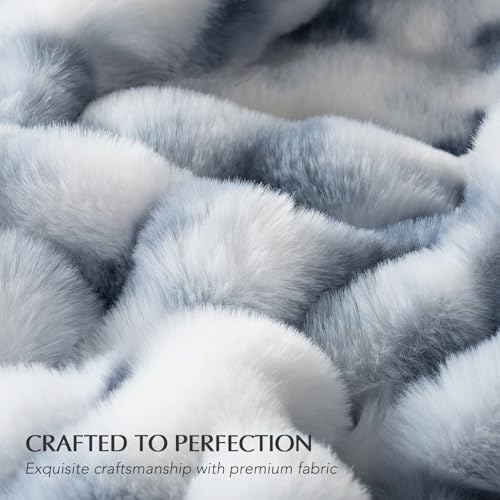 EverGrace Faux Rabbit Fur Bubble Throw Blanket, 50"x60", Cloud Blue - color: Marble Cloud Blue, size: 50"x60"