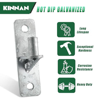 KINNAN 4 Pack Wall Mount Gate Hinges, Heavy Duty Gate Hinge for Farm Gate, Flat Back Farm Gate Hinge with 5/8" Pin, Chain Link Fence Parts, Galvanized Steel (Screws Not Included)