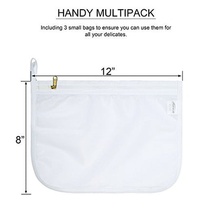 TENRAI Delicates Laundry Bags, Bra Fine Mesh Wash Bag for Underwear, Lingerie, Bra, Pantyhose, Socks, Use YKK Zipper, Have Hanger Loops, Small Openings (White, 3 Small)