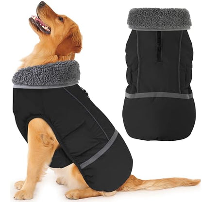 Dogcheer Warm Dog Coat, Waterproof Dog Jacket Christmas Puppy Winter Coat with Buckle, Reflective Adjustable Pet Snow Jacket Turtleneck Fleece Sweater for Small Medium Large Dogs - Black, S - color: Black, size: Small