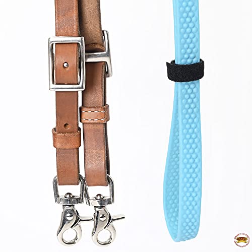 HILASON 8 Ft Horse Western Leather Rubber Grip Barrel Split Reins - color: Tan With Turquoise
