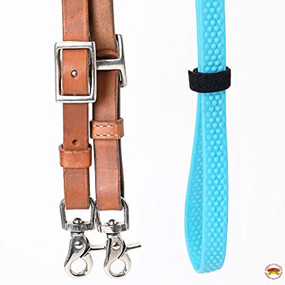 HILASON 8 Ft Horse Western Leather Rubber Grip Barrel Split Reins - color: Tan With Turquoise