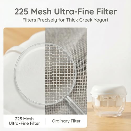 Greek Yogurt Strainer 2 QT Ultra-Fine Mesh Filter with Spring Press | Yogurt, Kefir, Nut Milk & Soy Milk Strainer, BPA-Free Large Yogurt Container for Home Kitchen, MultiFunctional Yogurt Filter