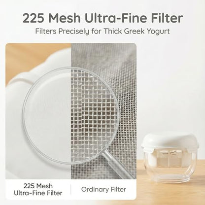 Greek Yogurt Strainer 2 QT Ultra-Fine Mesh Filter with Spring Press | Yogurt, Kefir, Nut Milk & Soy Milk Strainer, BPA-Free Large Yogurt Container for Home Kitchen, MultiFunctional Yogurt Filter