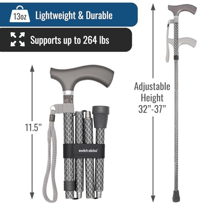 Switch Sticks Folding Walking Cane For Women & Men - color: Engraved Graphite