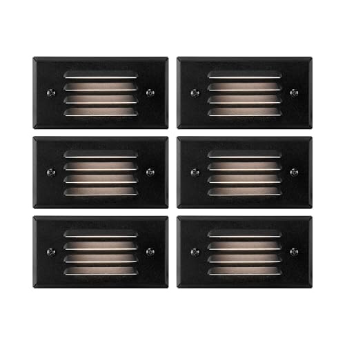 GKOLED 6 Pack Low Voltage LED Stair Light, Surface Mount Outdoor Step Lights with Horizontal Louvered Faceplate for Steps Decks Pathway Stairs Fences, 12V 3W 3000K, IP66 Rated Waterproof, Aluminum - color: Black-Normal Size, size: 6 Pack-3000k
