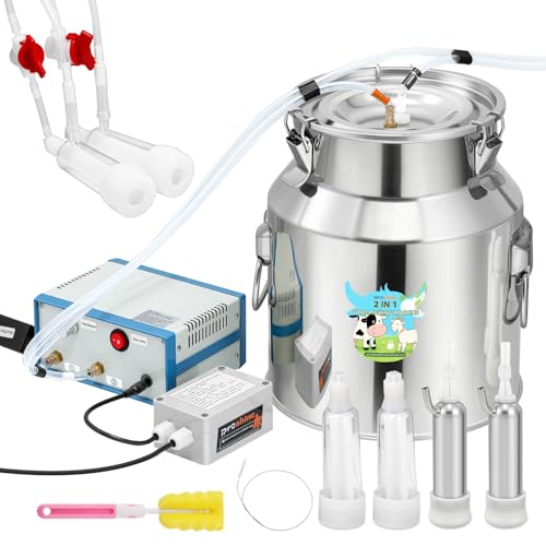 Upgraded 2 in 1 14L Electric Milking Machine with 4 Goat Teat Cups & 2 Cow Teat Cups