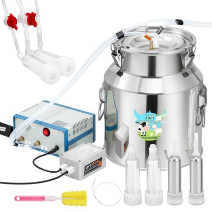 Upgraded 2 in 1 14L Electric Milking Machine with 4 Goat Teat Cups & 2 Cow Teat Cups