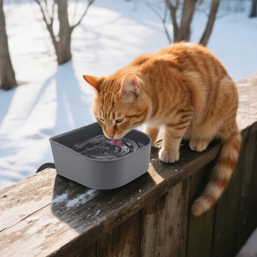 Hanging Heated Water Bowl for Cats/Rabbits/Chicken/Dogs, 34 OZ Thermal-Bowl Heated Small Water Dish for Outdoor Animals Hang on Cage - color: Grey