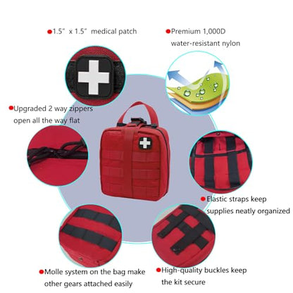 First Aid Kit Med Medical - Kit Rip-Off 180 pcs Water-Resistant Emergency Kit for Camping Hiking Home Outdoor Truck Vehicle Car Fishing Travel Biking - color: Red