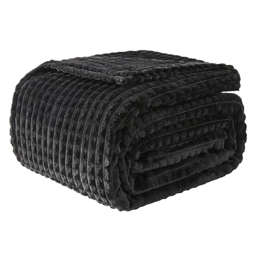 EMME Fleece Blanket, 3D Jacquard Throw Blanket for Couch and Bed, Soft Cozy and Fluffy Blankets Lightweight Luxury Flannel with Geometric Grid Design (Black, 80" x 90") - color: 20-grid-black, size: Queen