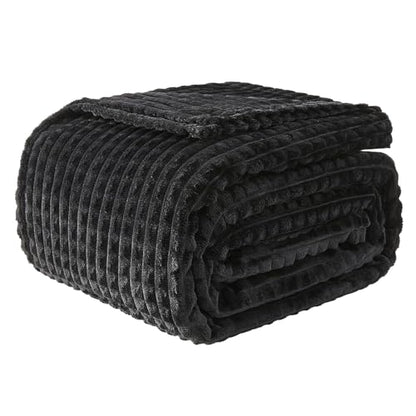 EMME Fleece Blanket, 3D Jacquard Throw Blanket for Couch and Bed, Soft Cozy and Fluffy Blankets Lightweight Luxury Flannel with Geometric Grid Design (Black, 80" x 90") - color: 20-grid-black, size: Queen