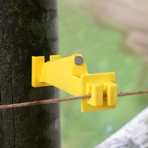 Tandefio 25 Pcs Electric Fence Insulator 5 Inch, Yellow | Slant Nail-on Electric Fence Insulators for Wood Post, Heavy- Duty Animal Fencing Wire, Flat Hotwire Fencing - color: Yellow
