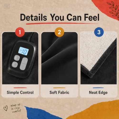 Heated Blanket Electric Blanket Queen Size 84''x90'' with 10 Heating Levels, 1-12 Hour Auto Shut Off, Machine Washable, Dual Controller Soft Warming Blanket for Couch, Bed, Office - Dark Grey - color: 02-dark Grey, size: 84''x90''(Queen)