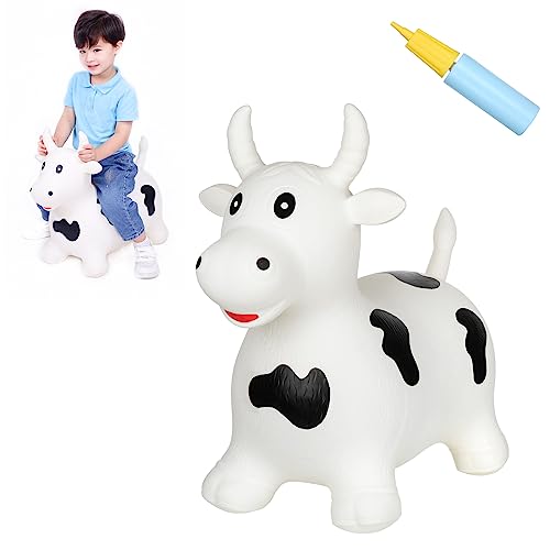 INPANY Bouncy Horse, Cow Hopper for Toddlers, Kid Gifts Toy, Pump Included | Eco-Friendly PVC, Low Center Gravity, Cute Cartoon Design, Load 100 Lbs, Learn & Exercise & Active Fun, Gifts for 1-3 Kids - color: White Bull