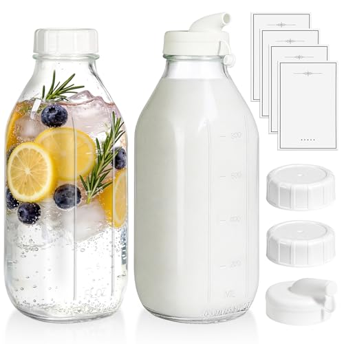 2 Pack 32oz Glass Milk Bottles with Airtight Lids