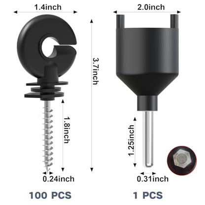 NQN 100 Pcs Black Electric Fence Insulator Screw-in Insulator Fence Ring Post Wood Post Insulator and 1 Pc Free Insulator Socket Tool (Grid System Accessories for Animal Husbandry Electronic)
