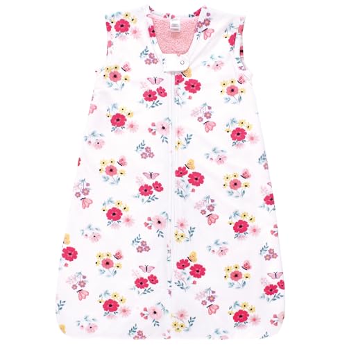 Hudson Baby Infant Girls Long Sleeve Plush Faux Fur Sleeping Bag, Wearable Blanket - color: Butterfly Floral, size: 6-12 Months