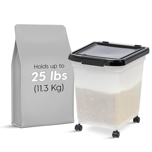 IRIS USA Dog Food Storage Container, Up to 25 lbs, Pearl/Black, Made in USA - color: Pearl/Black, size: 25 lbs