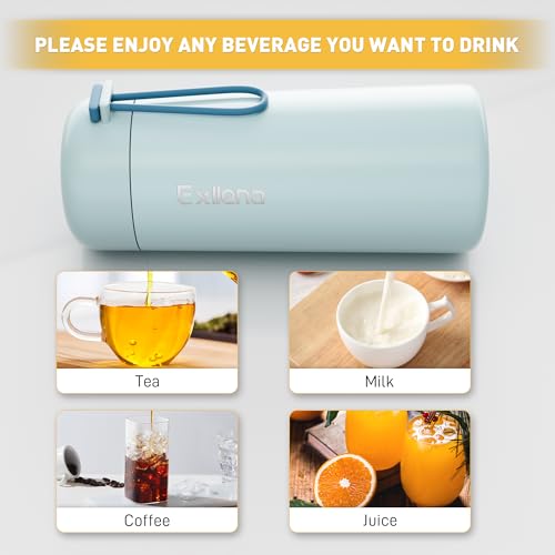 8 oz Water Bottles Made of 304 Stainless Steel, Small Water Bottles Double Wall Vacuum Insulation for Hot&Cold Drinks, Water Bottle Purse with Carry Handle - 100% Leakproof (Grayish Blue) - color: Grayish Blue, size: 8.5 Ounces