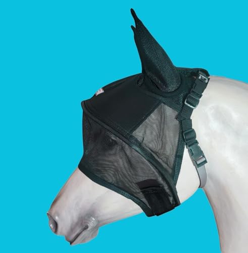 Solar Vizor Horse Fly Mask with Ears (Size Pony), 100% UV Eye Protection for Horses with Uveitis, Photosensitivity, Ulcer, Head Shaking, Solid Durable EVA Lining across the top half of the Solar Vizor - size: PONY
