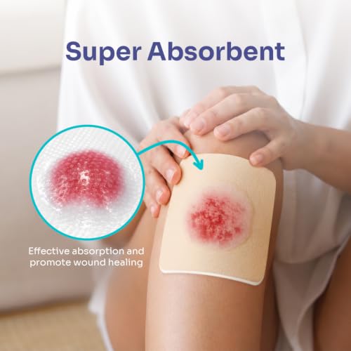 Conkote Silicone Foam Dressing Highly Absorbent 4"x4", 10 Pack | Wound Care Bandagefor Post-Operative, Pressure Ulcers, Diabetic Foot Ulcers, Venous Leg Ulcers - size: 4'' x 4''Adhesive (10 Dressings)
