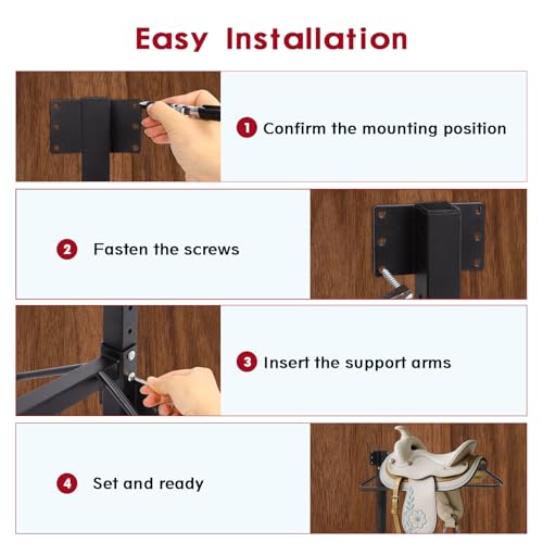 Dollate Saddle Rack Wall Mount, 2 Pcs Horse Saddle Storage Holder for English and Western Saddle, 4 Tier Flexible Saddle Stand for Tackroom, Stables, Storehouse etc.