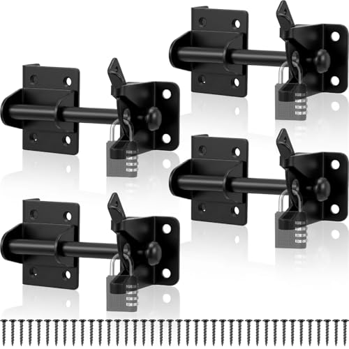 Zhengmy 4 Set Heavy Duty Self Locking Gate Latch for Wooden Fence Gravity Gate Latch Weather Resistant Rustproof Steel Lock for Garden Yard Farm Pool Barn Wooden Metal Gates