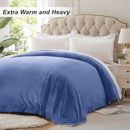 KAWAHOME Sherpa Fleece Twin Size Blanket for Bed, Extra Warm Heavy Thick - color: Washed Blue, size: Twin ( 66" X 90" )