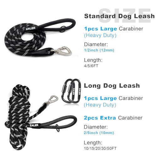 ZALER Rope Dog Leash, 4/5/6/10/15/20/30/50 Foot Reflective Dog Leashes with Carabiner, Heavy Duty Pet Lead for Large and Medium Dogs (4FT, Blue) - color: Blue, size: 4FT*1/2"
