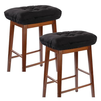 Rectangular Stool Cushion Set of 2, Soft Saddle Stool Cushions with Ties, Nonslip and Washable, Black, 18 x 10.5 x 4 Inch - color: Black, size: Pack of 2