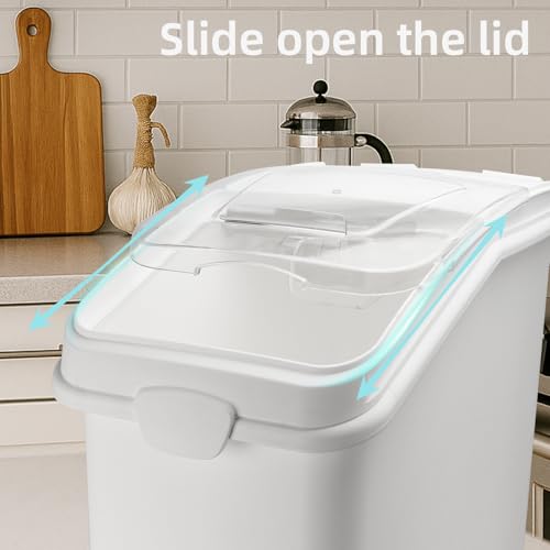 Ingredient Storage Bin,21 Gallon Dispenser Bin with Scoop for Dry Food, Sugar, Baking Supplies,Kitchen Rice Cereal Flour Bin,BPA Free,Pet Food Storage Container,Dog Cat Birds Food (21 Gallon) - size: 21 Gallon