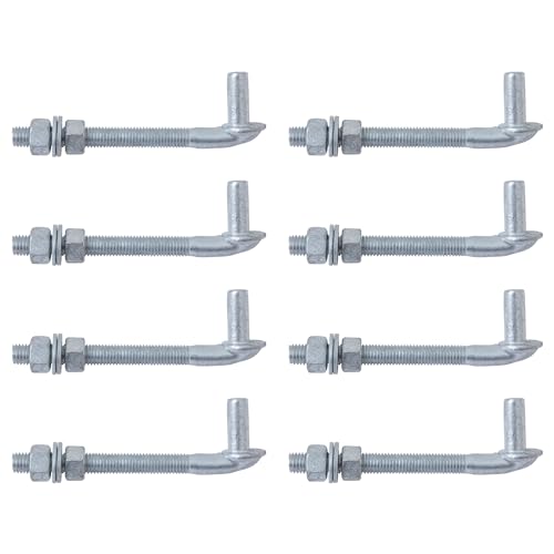 VIVIDA 6" J Bolt Gate Hinge 8-Pack, Heavy Duty 5/8" Gate Hinge Bolt | Galvanized Gate Bolt Post Hinge, Chain Link Fence Gate Hardware, Nuts & Washers Included - size: 6" (8 PCS)