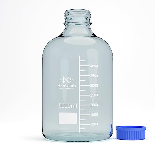 5000ML Storage Glass Bottles – 1pc Round Media Storage Bottle – Borosilicate Glass Bottles – Safe Probe Storage Glass Storage Bottles with GL60 Blue Screw Cap (5000ml - 1pc) - size: 169.1 Ounces