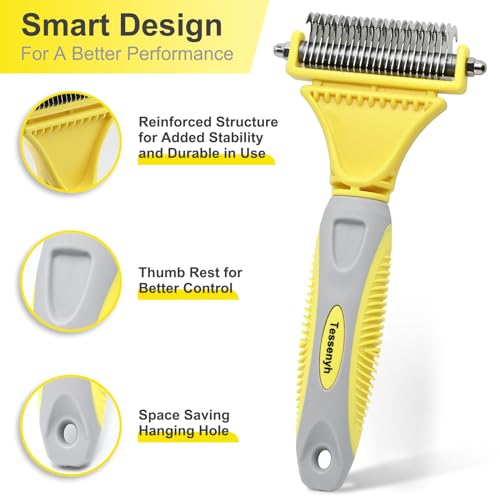 Professional Dog Brush for Shedding, Undercoat Rake for Medium and Long Haired & Double Coated Dogs, Double Sided Design with 12+23 Blades