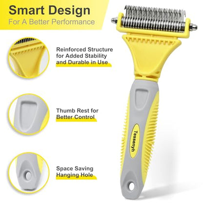 Professional Dog Brush for Shedding, Undercoat Rake for Medium and Long Haired & Double Coated Dogs, Double Sided Design with 12+23 Blades