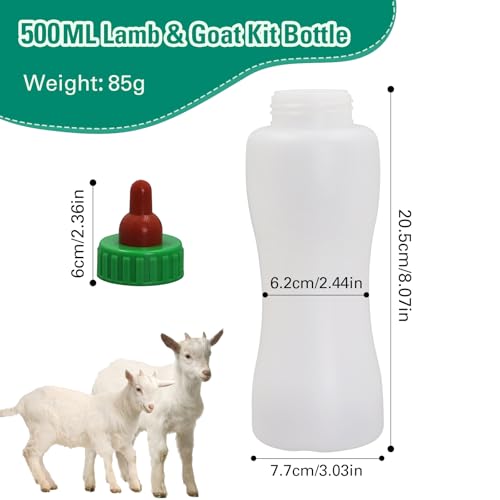 Lamb & Goat Feeding Bottle, 500ml, 2 Pack,Reusable | BPA Free |Soft Rubber Nipple | Clear Scale|Reusable Bottle & Nipple | For Goat Lamb Piglet,Puppy