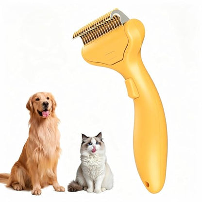 Undercoat Rake for long haired Cats & Small/Medium Dogs – Deshedding Brush & Dematting Comb for Double-Coated Pets with Long Hair, Matted Fur – Grooming Tool for Kitten, Puppy and Rabbit (yellow) - color: Yellow