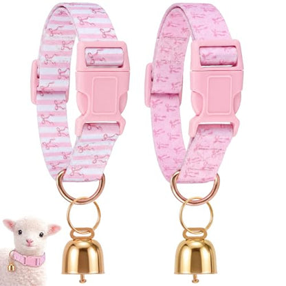 2 Pack Goat Collars with Bells Pink Bow Pattern Cute Sheep Grazing Copper Bells and Adjustable Nylon Collar Set Loud Bronze Bell Small Farm Animal Sheep Cow Accessories Supplies - style: Bow