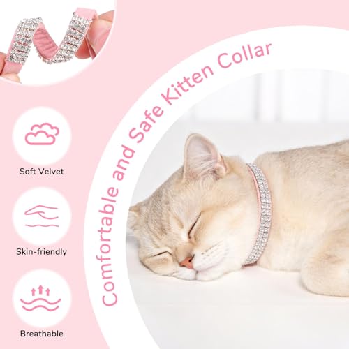 BINGPET Diamond Cat Collar with Bell,Adjustable Kitten Collar,Pink - color: Pink(Rhinestones), size: Neck Girth 8"-10"