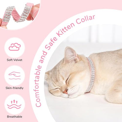 BINGPET Diamond Cat Collar with Bell,Adjustable Kitten Collar,Pink - color: Pink(Rhinestones), size: Neck Girth 8"-10"