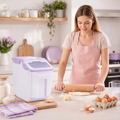 Sunnyray 4 Pcs 55 Lbs Rice Flour Storage Bins with Wheels, Purple - color: Purple, size: 55 lbs
