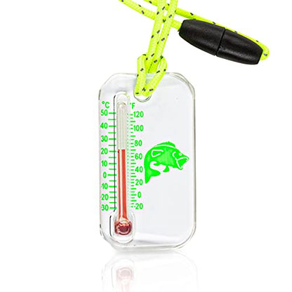 Big Discoveries Wildlife Zip-o-gage - Outdoor Thermometer for Kids with UV Exposure Decal | Reflective Breakaway Lanyard and Fun Animal Designs | Camping and Hiking Accessory for Children - style: Green Bass
