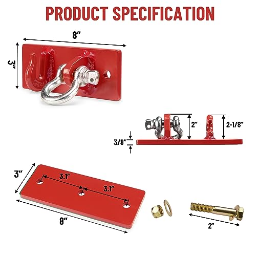 Tractor Bucket Hooks, Bolt On Clevis Mount with 1/2” Shackle, 5/16”Grab Hooks G70 Steel, Shackles Mount with Backer Plate, Heavy Duty Tow Hook for SUV RV UTV Tractors Bucket(Red) - color: Red