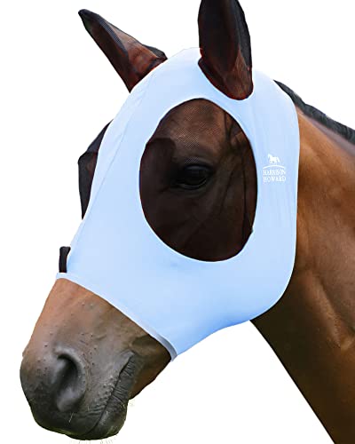 Harrison Howard Super Comfort Stretchy Fly Mask Large Eye Space with UV Protection Soft on Skin with Breathability ICY Blue M Cob - color: Icy Blue, size: Cob (Medium)