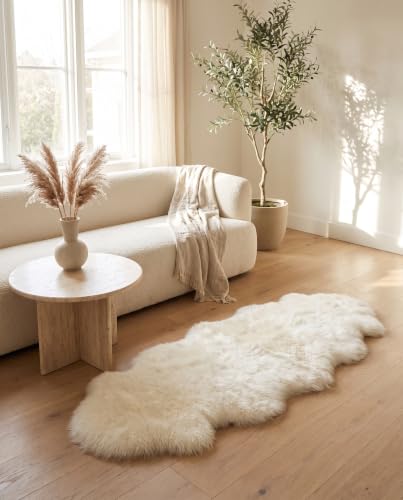 Premium Sheepskin Rug 2X6 Runner for Bedside- Fluffy Throw & Chair Cover - color: Natural (Yellow Undertones), size: 2' x 6' (Natural)