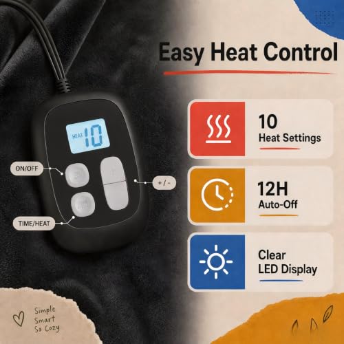 Heated Blanket Electric Blanket King Size 90''x100'' with 10 Heating Levels, 1-12 Hour Auto Shut Off, Machine Washable, Dual Controller Soft Warming Blanket for Couch, Bed, Office - Dark Gray - color: 02-dark Grey, size: 90''x100''(King)
