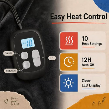 Heated Blanket Electric Blanket King Size 90''x100'' with 10 Heating Levels, 1-12 Hour Auto Shut Off, Machine Washable, Dual Controller Soft Warming Blanket for Couch, Bed, Office - Dark Gray - color: 02-dark Grey, size: 90''x100''(King)